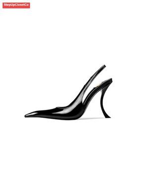 Stiletto High Heel Slingbacks Patent Leather Pointed Toe Pumps Slip On Heels